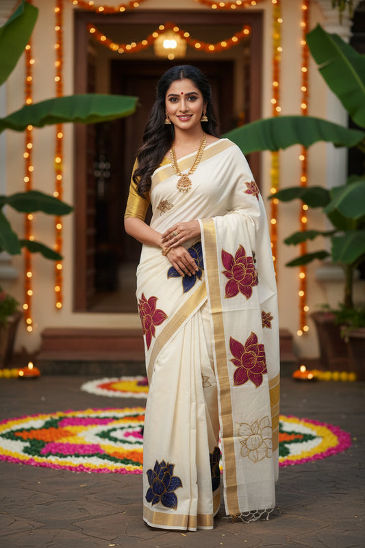 Floral Embroidery Tissue Saree