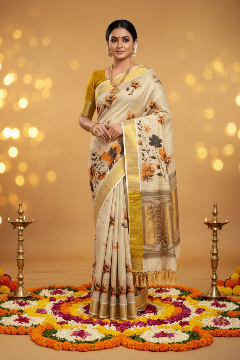 Cosmos Floral Tissue Saree