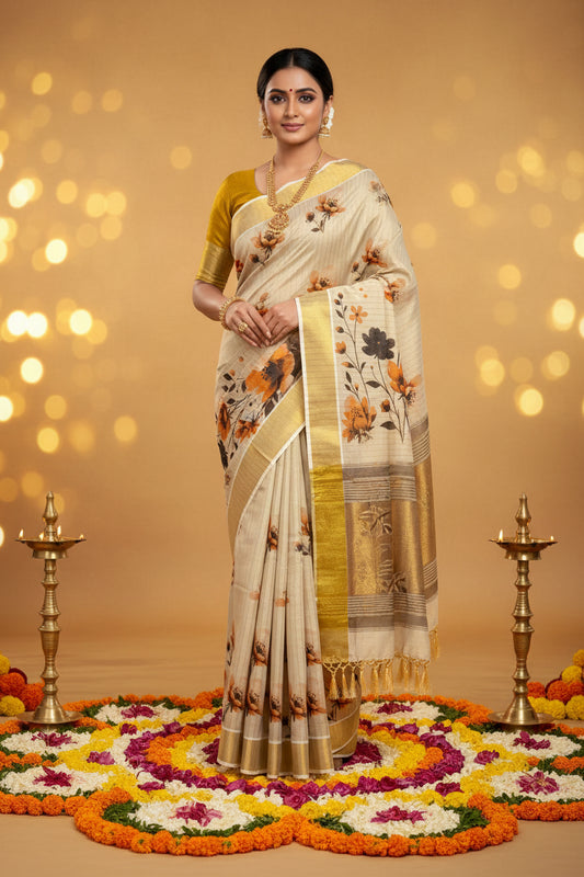 Cosmos Floral Tissue Saree